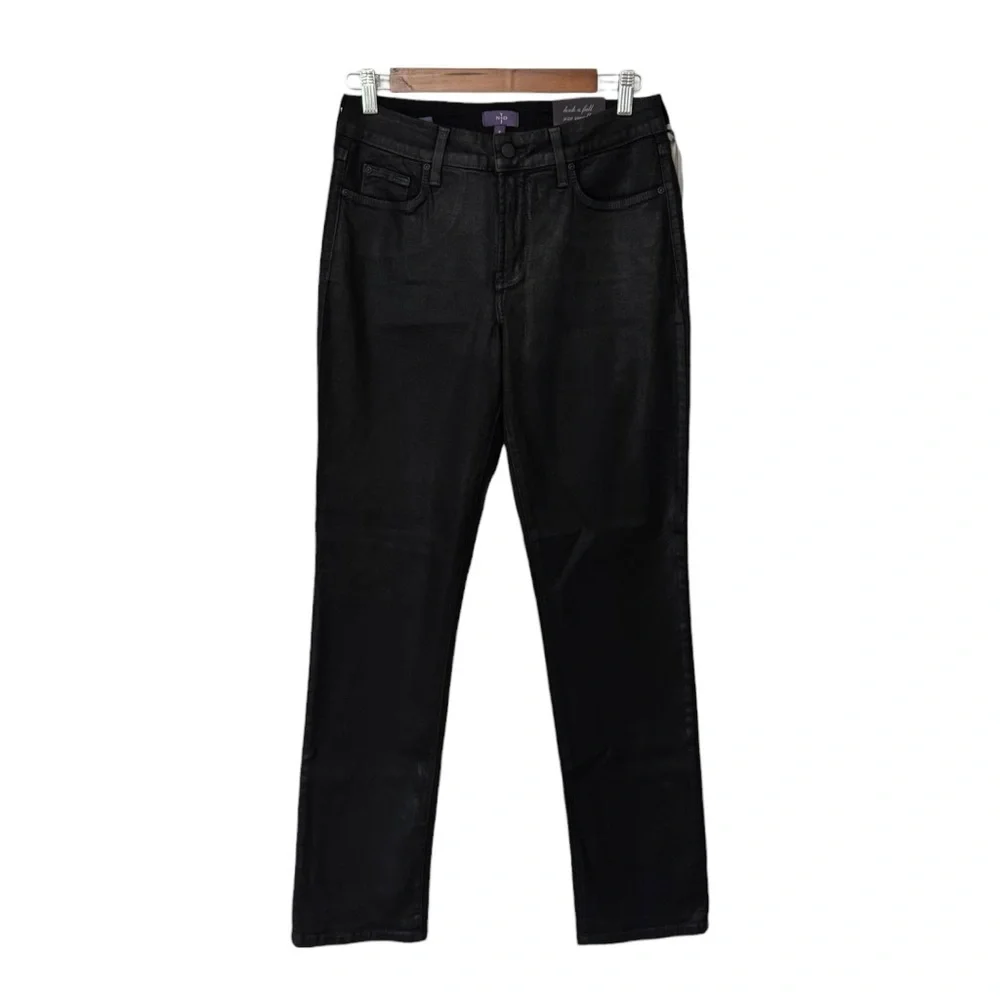 NYDJ | NWT Sheri Slim Straight Coated Jeans in Black, Size 8 - Picture 4 of 11
